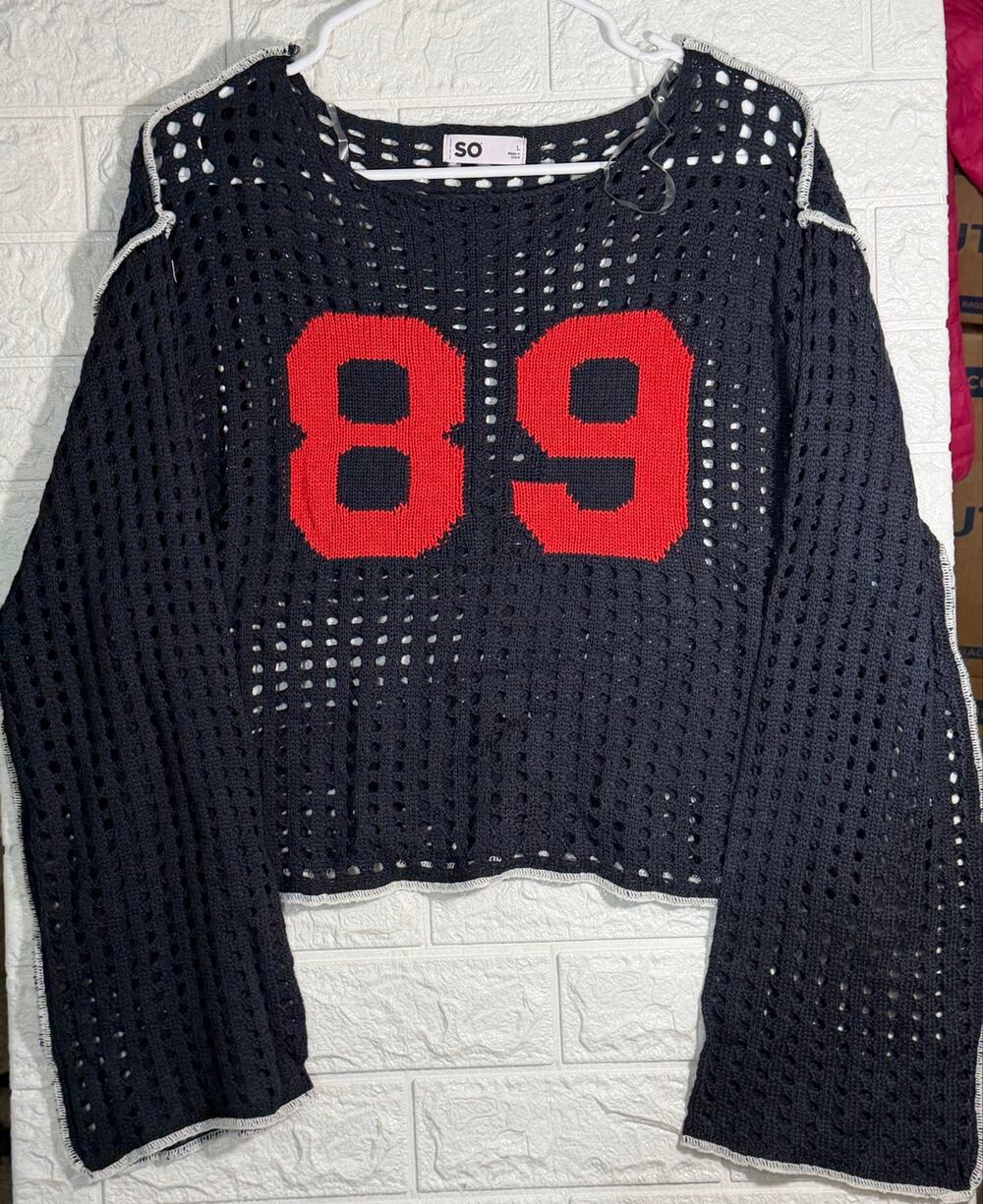 SO Women’s Size Large Black Open-Knit 89 Cropped Sweater